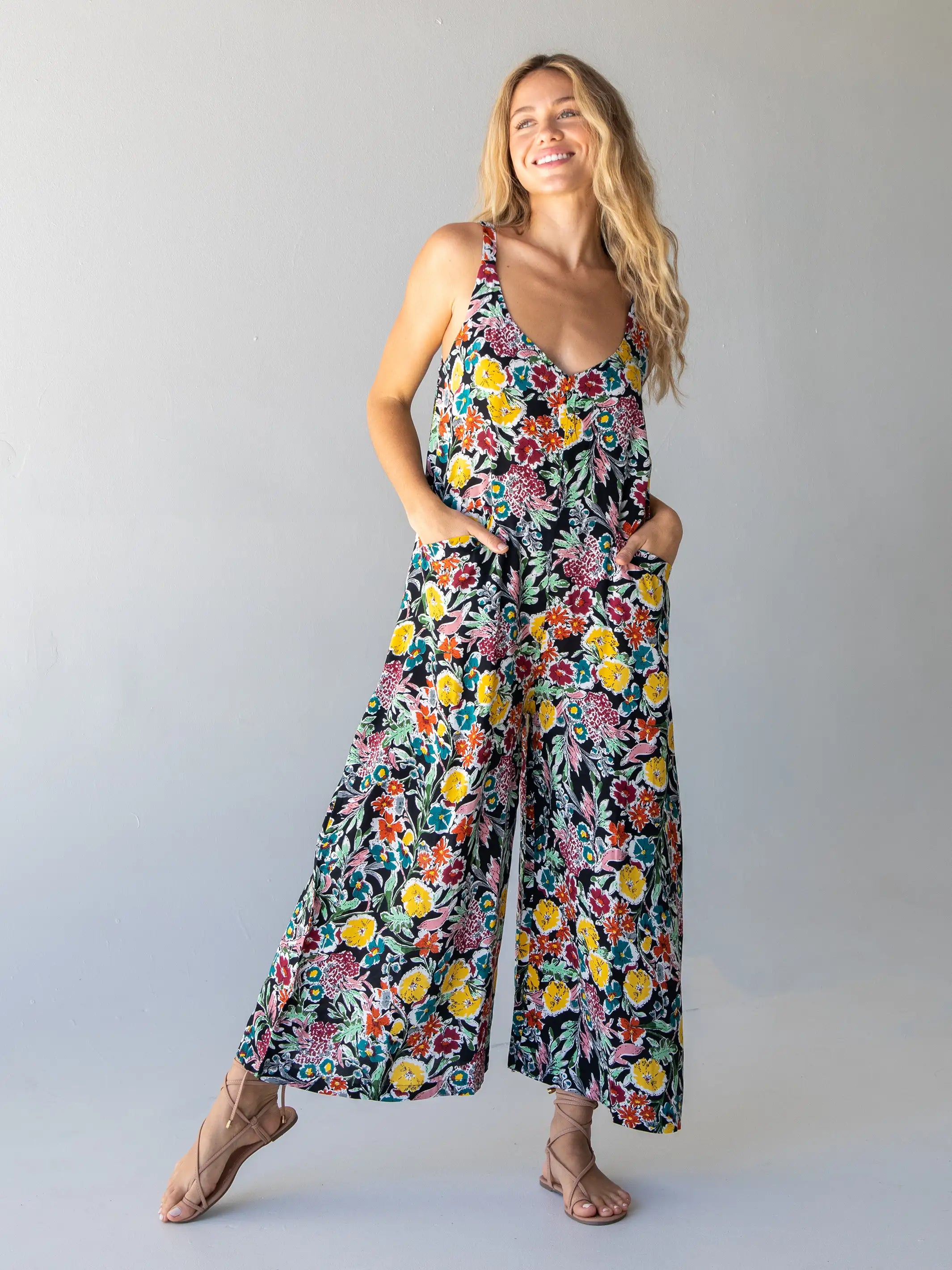 Floral midi dress-Chelsea Jumpsuit - Black Multi Floral