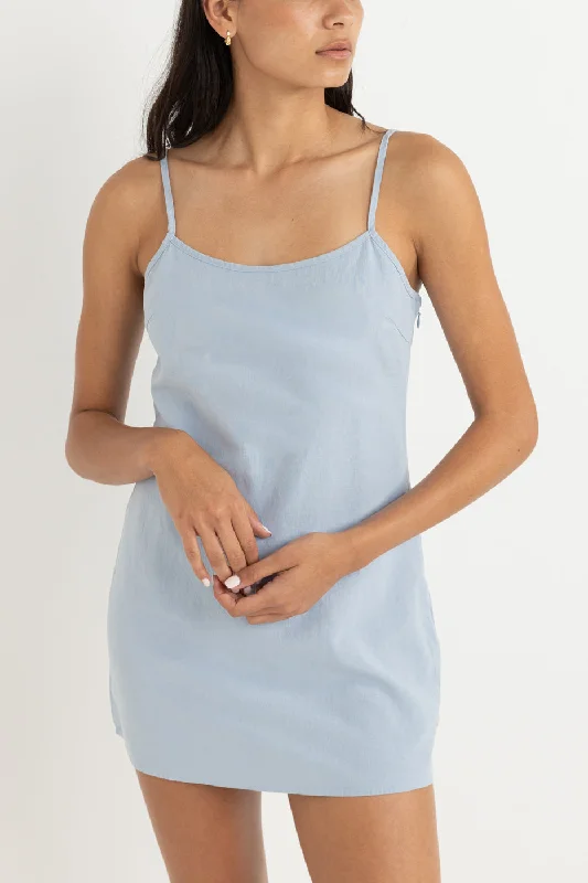 Off-shoulder skater dress-Classic Slip Dress Blue