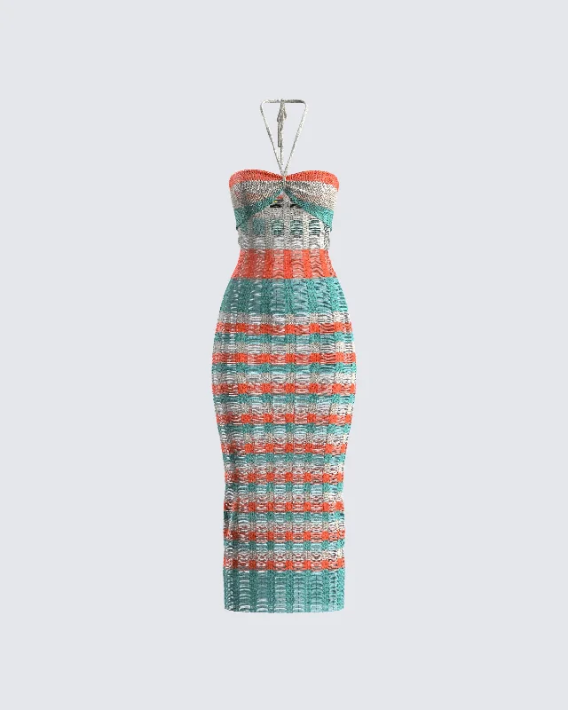 Ruffled skater dress-Derica Multi Open Knit Midi Dress