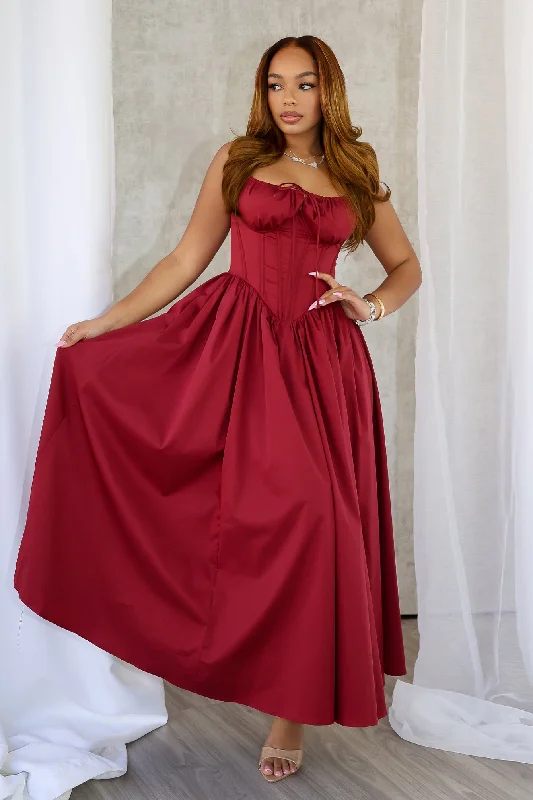 Off-shoulder skater dress-Eillen Poplin Corset A-line Long Dress