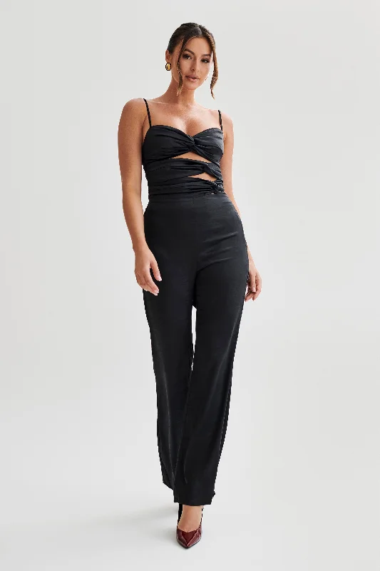 Off-white skater dress-Elina Twist Satin Jumpsuit - Black