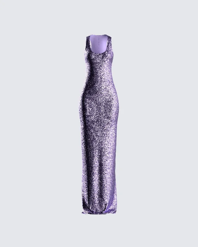 Ruched skater dress-Elsa Lilac Sequin Sleeveless Gown