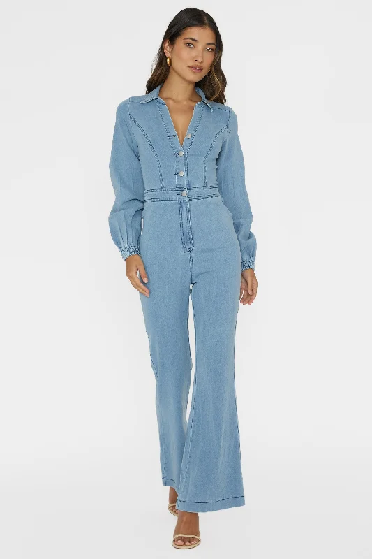 Ruched party dress-Emilio Long Sleeve Jumpsuit Denim Blue