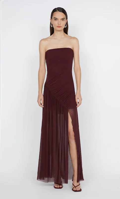 Pleated skater dress-ESSIE STRAPLESS DRESS - DEEP PLUM