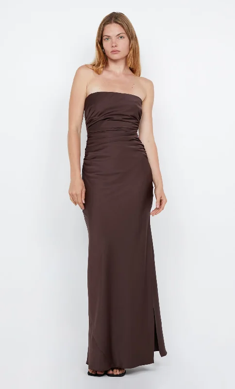 Glitter party dress-ETERNITY STRAPLESS MAXI  - DARK CHOCOLATE