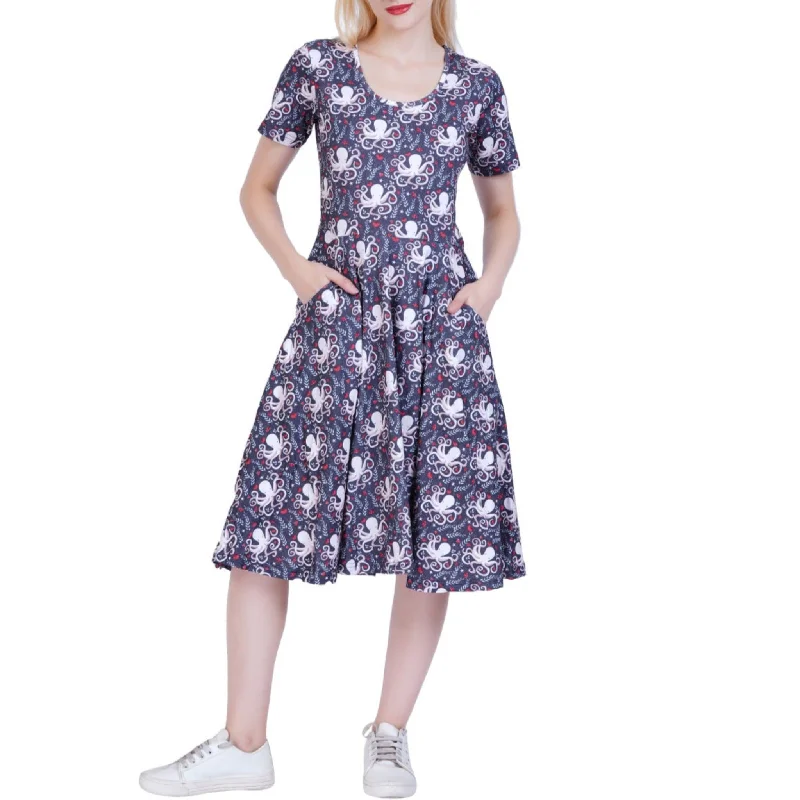 Satin party dress-Floral Octopus Twirl Dress