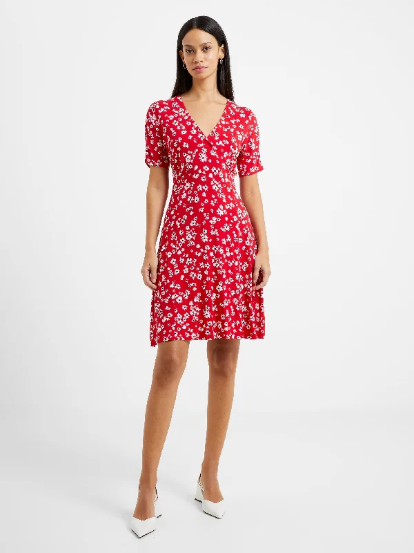 Long sleeve party dress-Floral V-Neck Flippy Dress