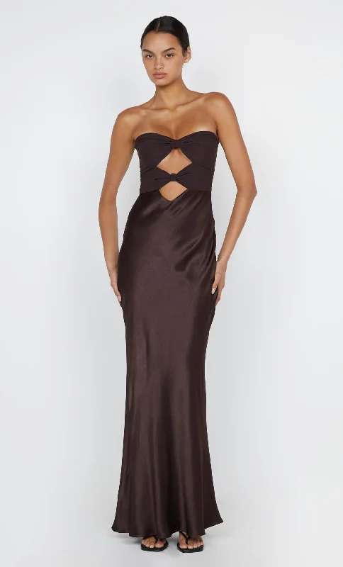 Glitter skater dress-HALLE STRAPLESS DRESS - CHOCOLATE