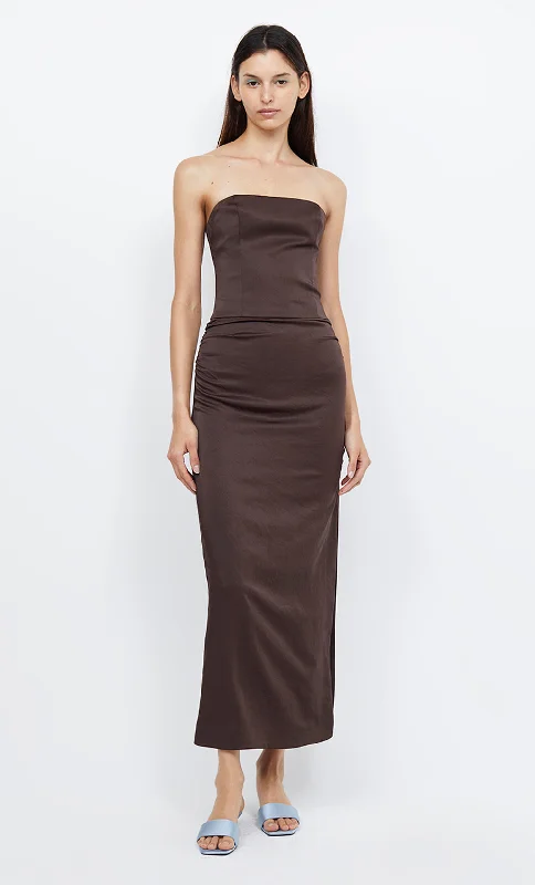 Striped skater dress-JONES STRAPLESS MAXI DRESS - COCOA