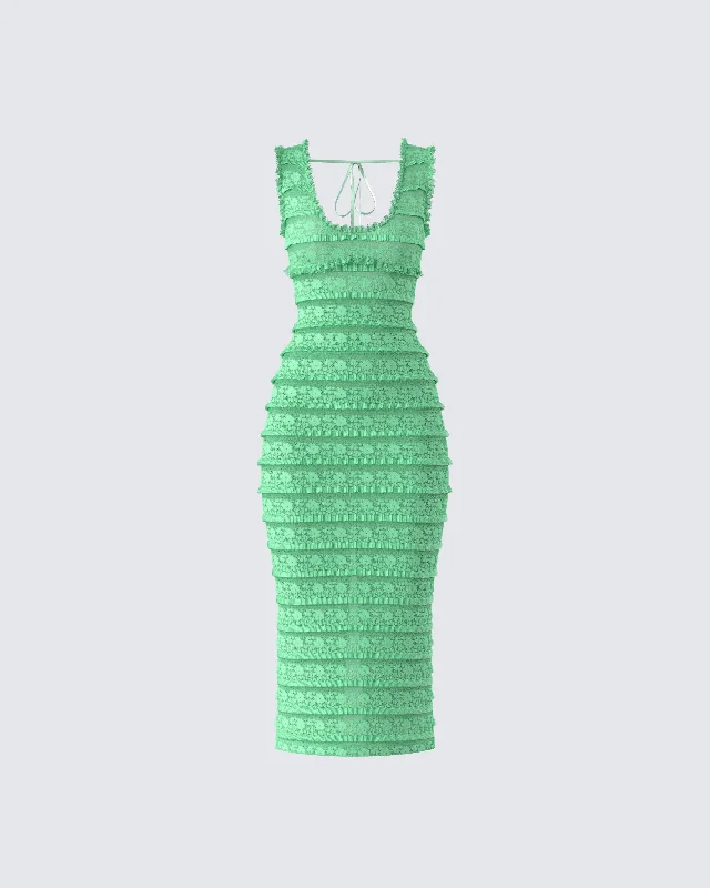 Velvet skater dress-Kairi Green Ruffle Trim Midi Dress