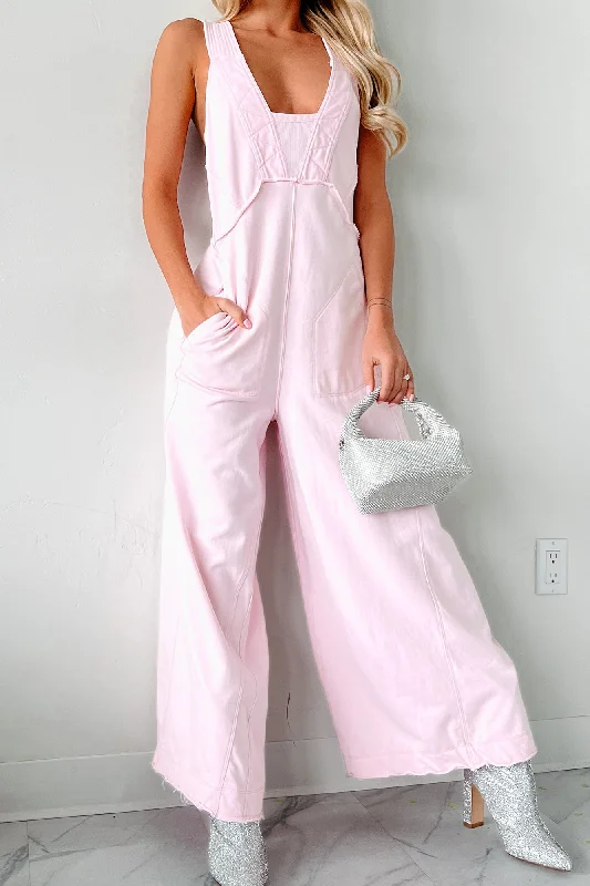 Off-shoulder party dress-Left Up To Chance Wide Leg Jumpsuit (Pink)