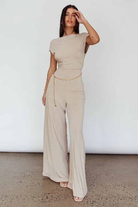 Bow-tie wrap dress-Lucinda Twist Back Jumpsuit Oat