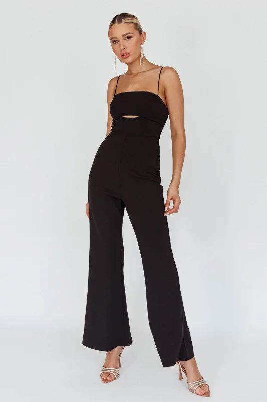 Casual twill dress-Lyrics Keyhole Jumpsuit Black