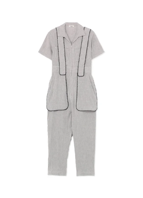 Long sleeve party dress-BREATHABLE LINEN/RAYON JUMPSUIT WITH MULTIPLE POCKETS