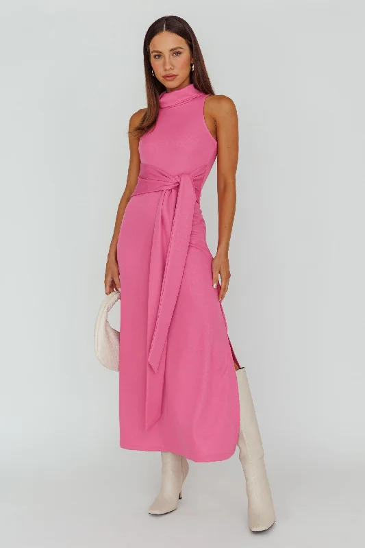 Off-shoulder party dress-Make A Way Sleeveless Turtleneck Dress Pink