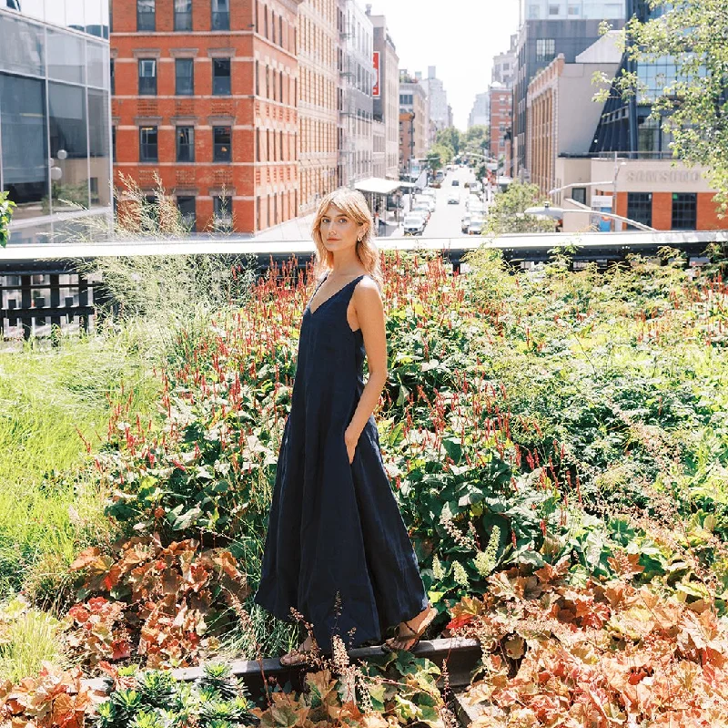 Velvet party dress-MASON'S DAUGHTER Nicole Dress, Navy Linen