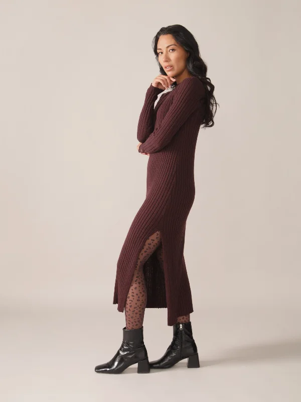 Floral skater dress-Maxi Ribbed Responsible Merino Dress in Plum