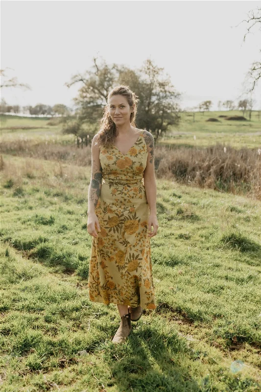 Smocked skater dress-Meadow Dress in Mustard Marigold Linen