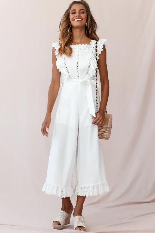 Buttoned sundress-Meadow Ruffle Strap Open Back Midi Jumpsuit White