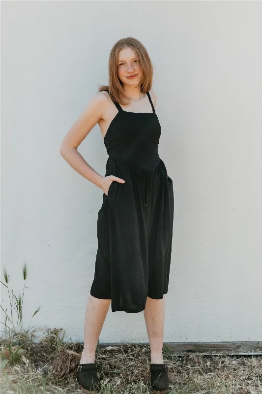 Short sleeve party dress-Myrah Dress in Black Challis