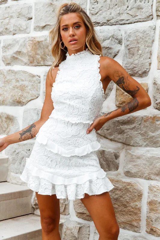 Smocked party dress-Osiris Sleeveless High Neck Lace Dress White