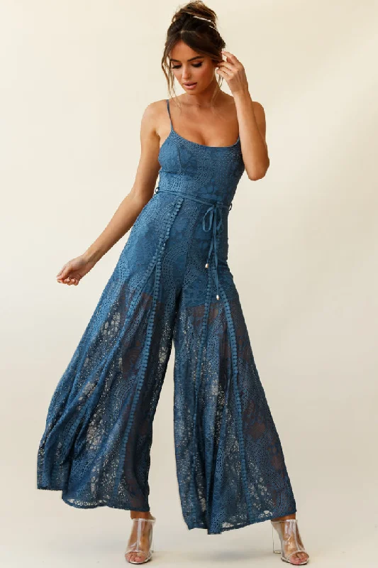 Strapless satin dress-Palm Springs Lace Jumpsuit Midnight Blue