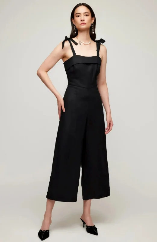 Blue sundress-Paloma Tie Strap Linen Jumpsuit Black