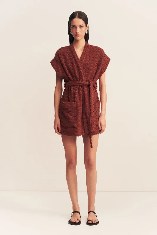 Glitter party dress-PAULINE SLEEVELESS ROBE - COGNAC