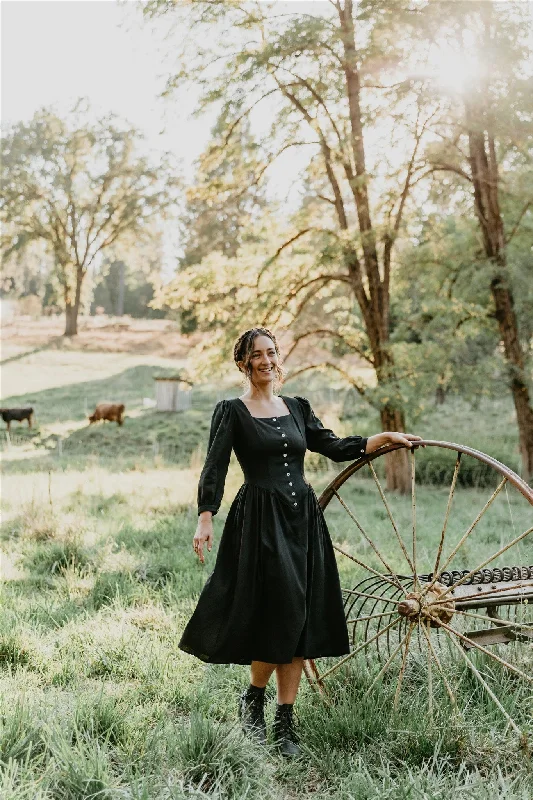 Glitter skater dress-Prairie Dress in Black Linen