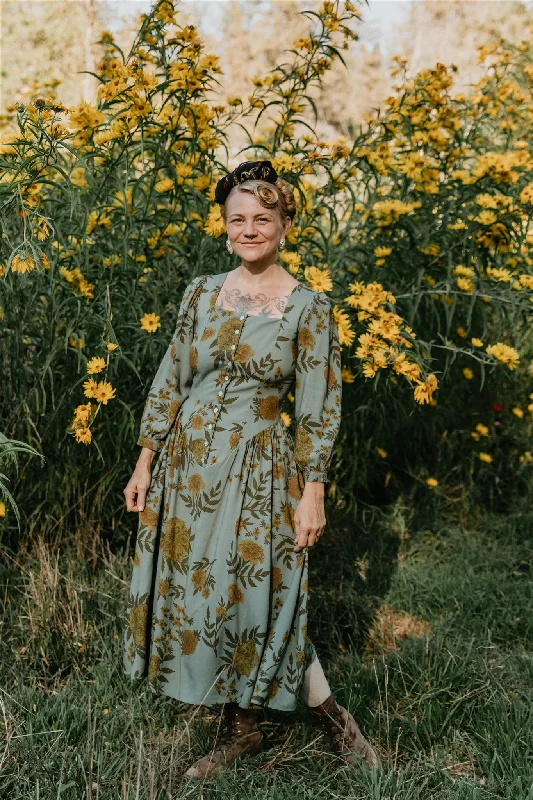 Ruffled party dress-Prairie Dress in Slate Marigold