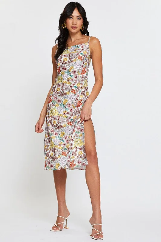 Corset party dress-Print Midi Dress Sleeveless