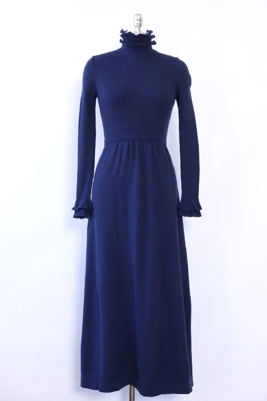 Ruched party dress-Roncelli Navy Rib Knit Maxi XS-M