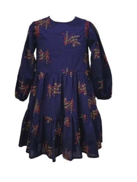 Long sleeve party dress-Roping - Embroidered Floral Dress