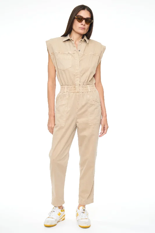 Ruched party dress-Rosie Shoulder Pad Jumpsuit - Sesame