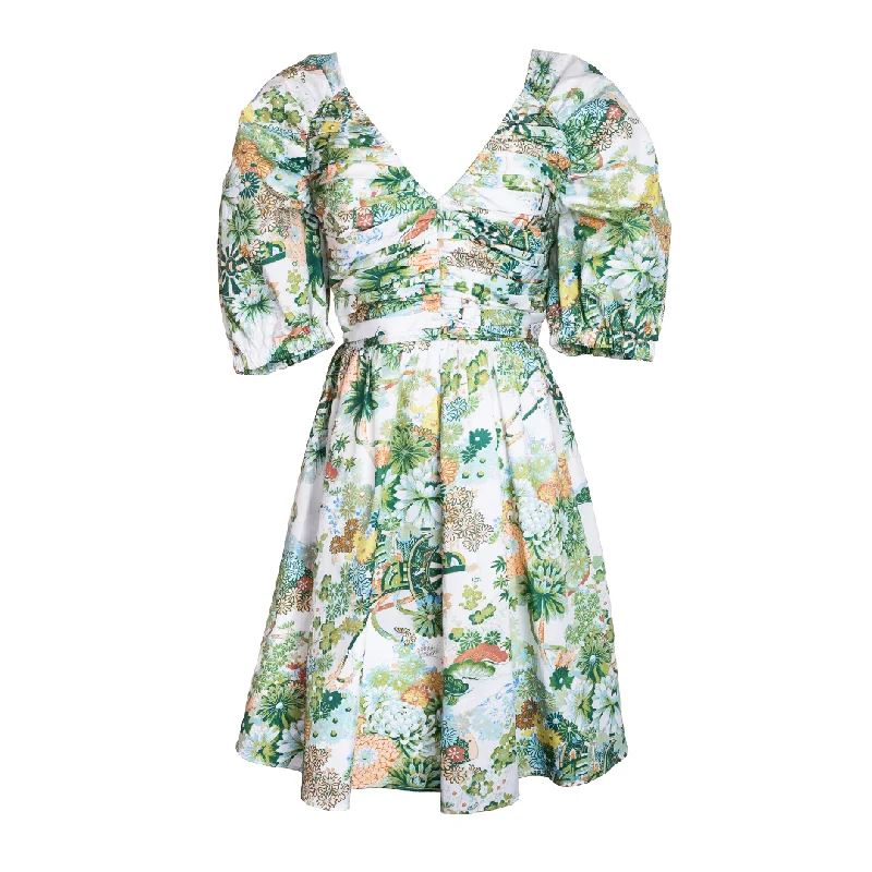 Wildflower boho dress-MASON’S DAUGHTER Ruched V-Neck Dress, Spring Chinoiserie