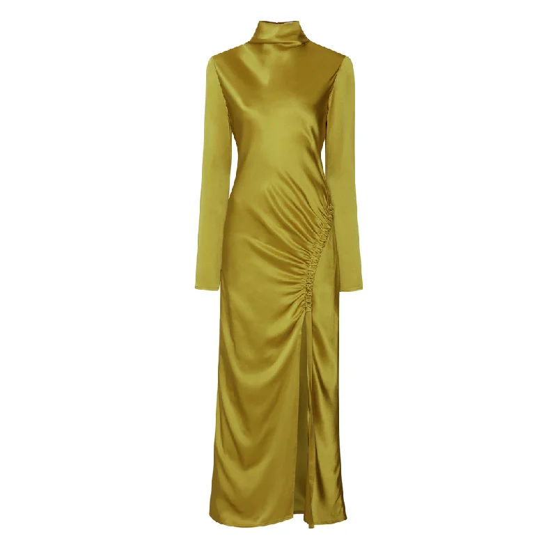 Ruched party dress-Satin Bias Tab Slit Dress