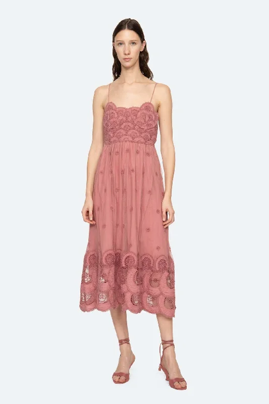 Fringe evening dress-Sea NY Drea Sleeveless Embroidery Dress