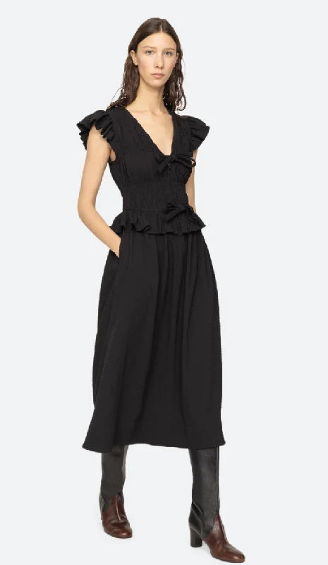 One-shoulder skater dress-Sea NY Regina Seersucker Flutter Sleeve Dress