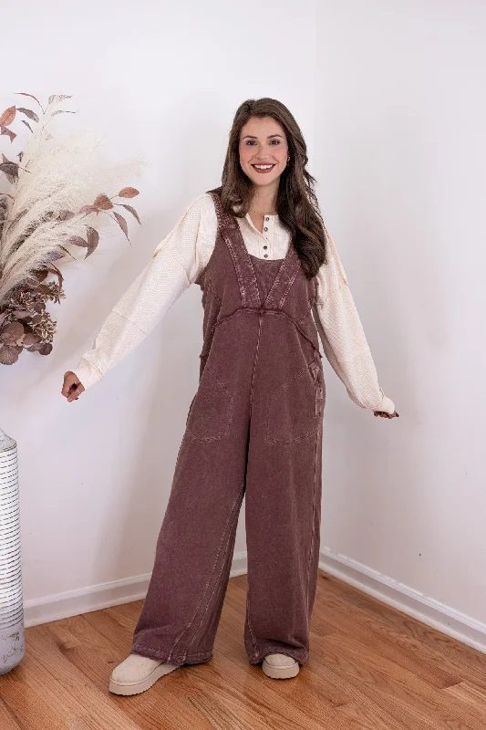 Silver evening dress-Seeking Adventures Washed Brown Jumpsuit