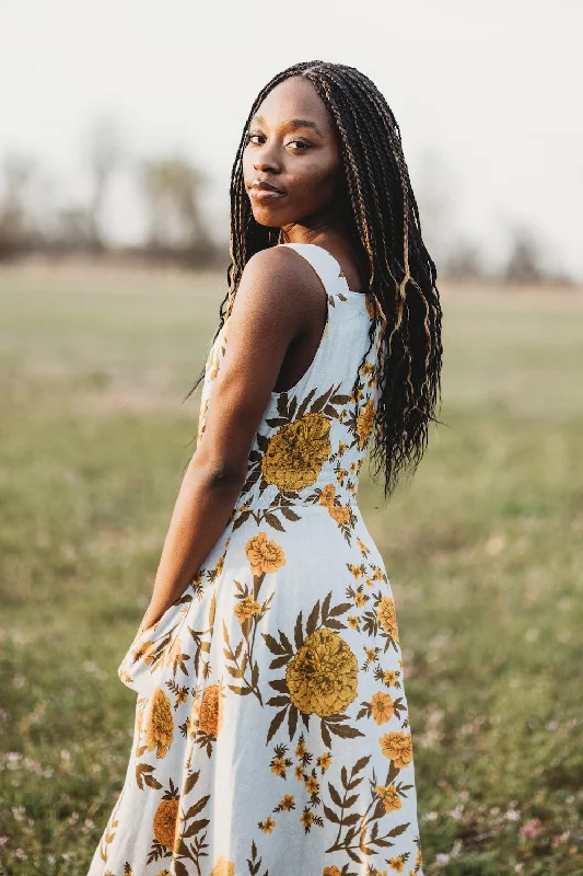 Ruched party dress-Sheet Dress in Oat Marigold Linen