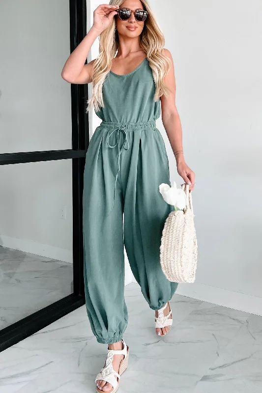 Long sleeve skater dress-Showing My Hand Backless Jumpsuit (Green)