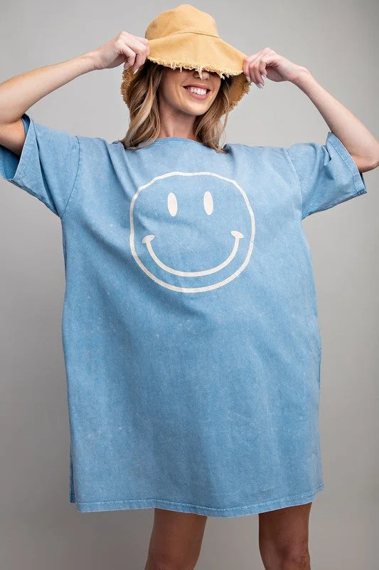 Grey skater dress-Smiley Face Tshirt Dress