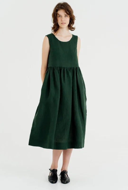 Bow-tie wrap dress-Smock Dress, Sleeveless, Evergreen