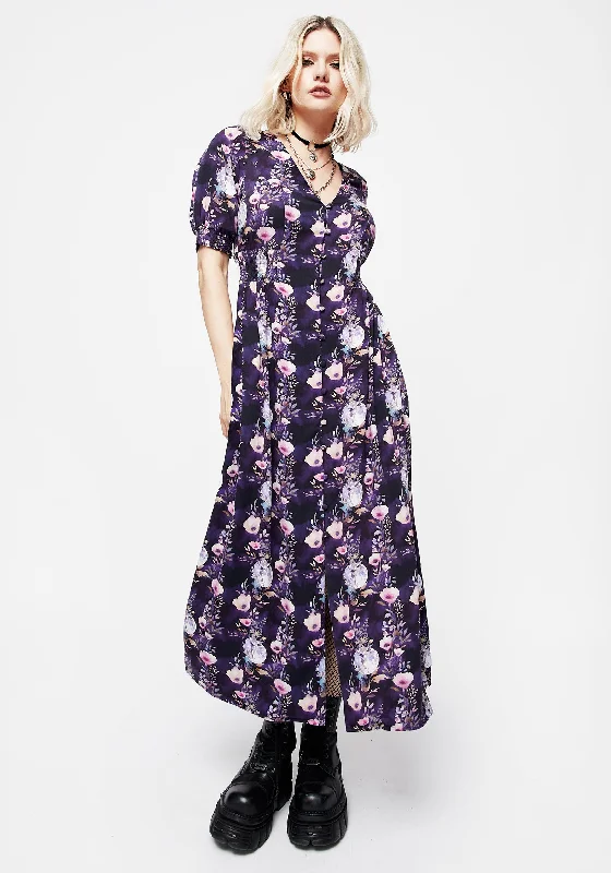 High-low party dress-Socordia Floral Moon Ruched Waist Midaxi Dress