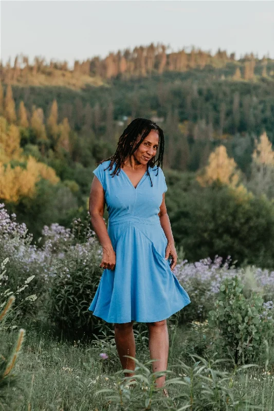 Polka dot party dress-Spicy Xena in Cornflower Blue