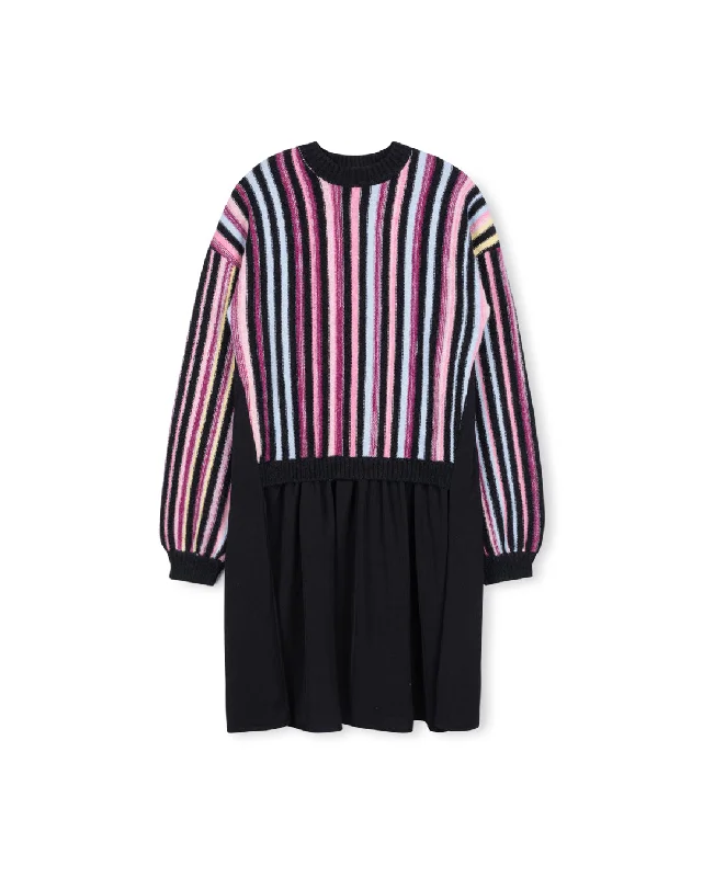 Striped party dress-Striped Knit And Flowy Dress