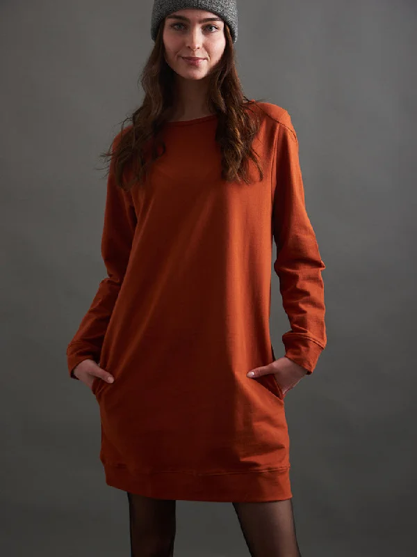 Satin party dress-Sweatshirt Dress - Loop Knit Clay