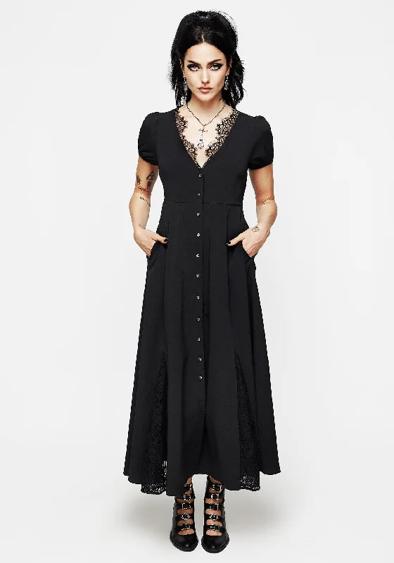 Fringe-trimmed maxi dress-Taissa Floral Lace Button Up Midaxi Dress