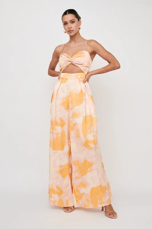 White voile dress-Tammi Cut-Out Waist Jumpsuit Abstract Yellow