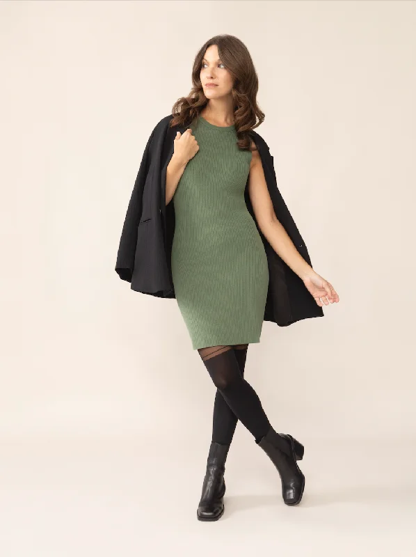 Satin skater dress-Taylor Sleeveless Sweater Dress in Green